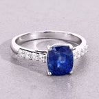Blue Sapphire Ring With Diamonds 2.64 Carats 18K White Gold