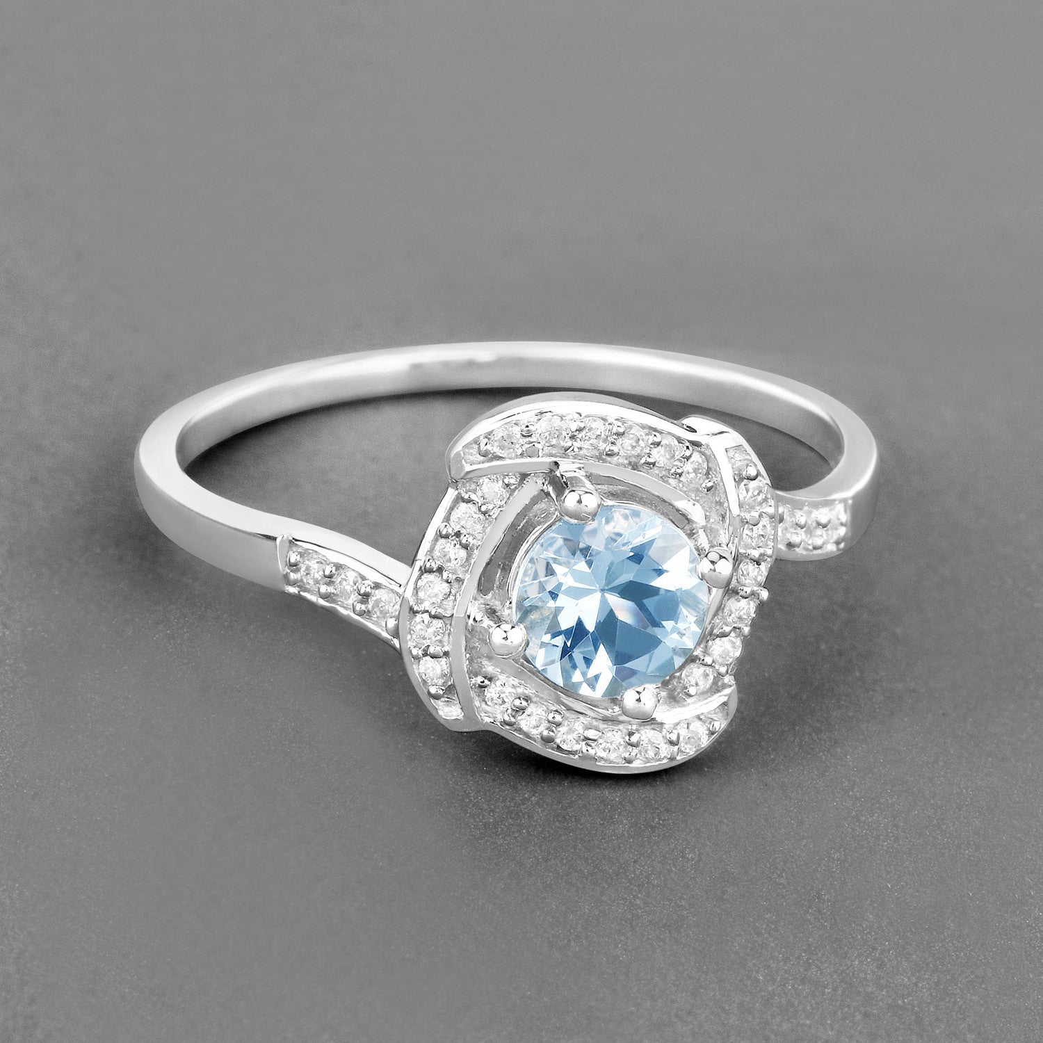 Aquamarine Ring With Diamonds 0.42 Carats 14K White Gold