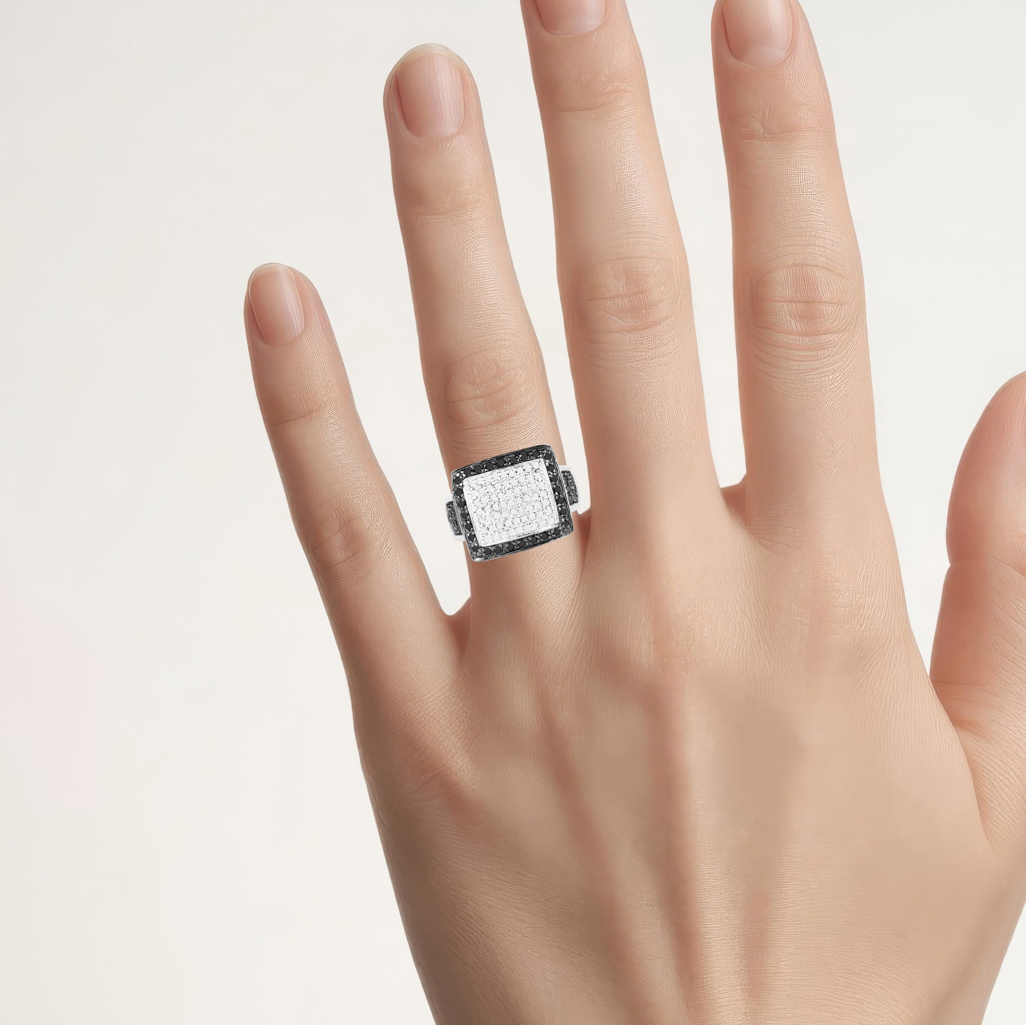 White Diamond Ring With Black Diamonds 0.58 Carats Sterling Silver