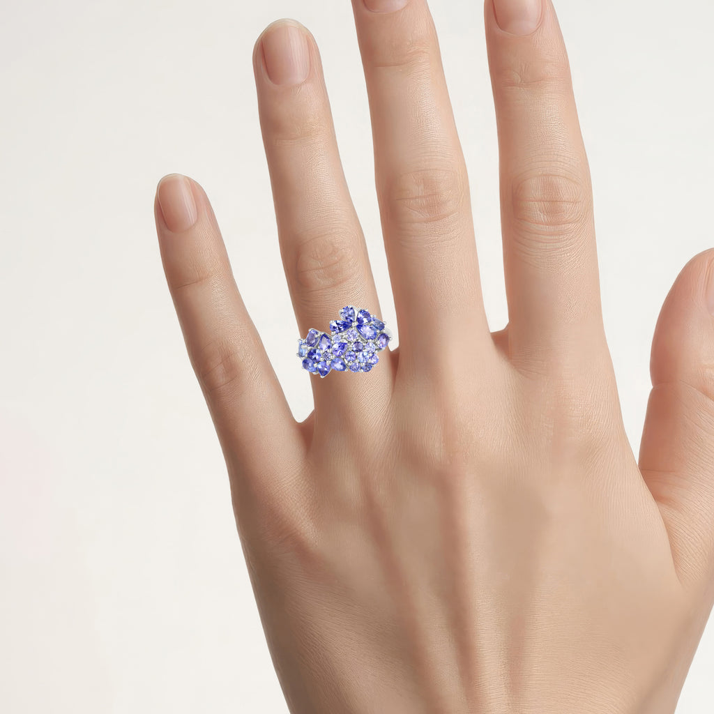 Tanzanite Flower Ring 2.8 Carats Sterling Silver