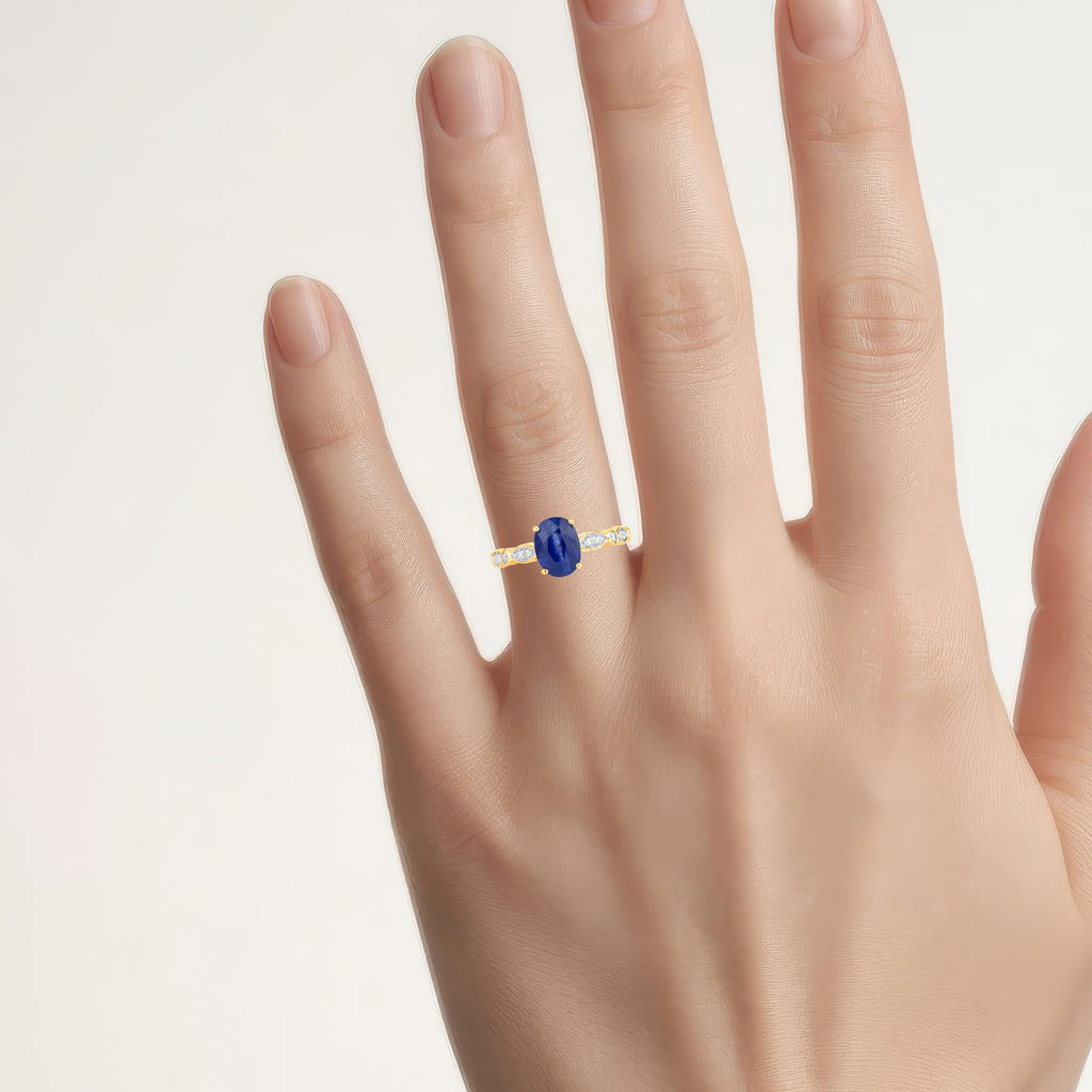 Blue Sapphire Ring With Diamonds 2.42 Carats 18K Yellow Gold