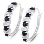 Blue Sapphire Hoop Earrings With White Topaz 1.24 Carats Sterling Silver