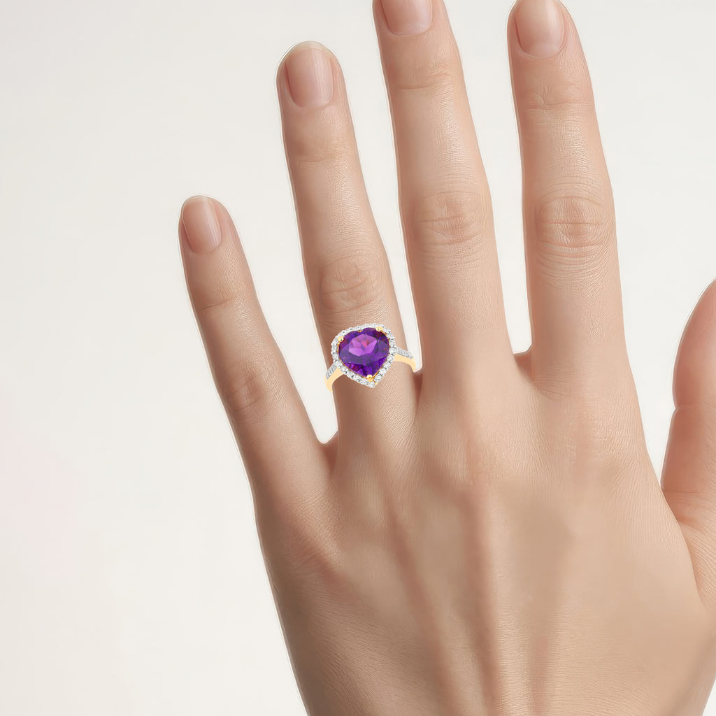 Amethyst Ring With White Topaz 4.82 Carats Gold Plated Silver