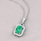 Zambian Emerald Pendant With Diamonds 0.8 Carats 10K White Gold