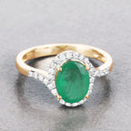 Zambian Emerald Ring With Diamonds 1.88 Carats 14K Yellow Gold