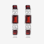 Garnet Hoop Earrings With White Topaz 2.74 Carats Sterling Silver