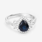 Blue Sapphire Ring With Diamonds 1.5 Carats 14K White Gold