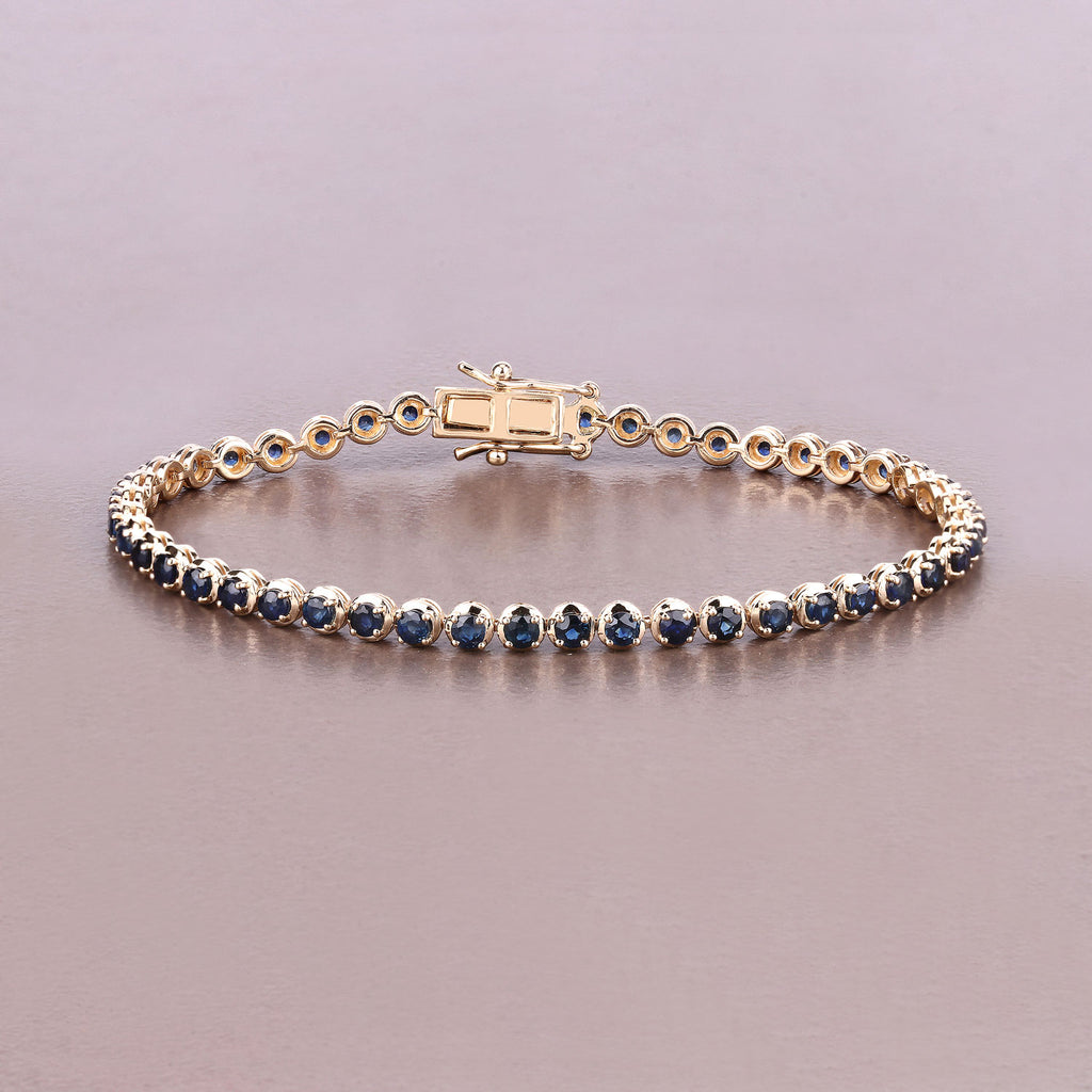 Natural Blue Sapphire Bracelet 3.12 Carats 14K Yellow Gold