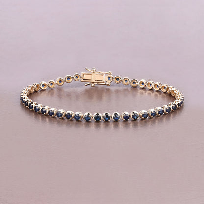 Natural Blue Sapphire Bracelet 3.12 Carats 14K Yellow Gold