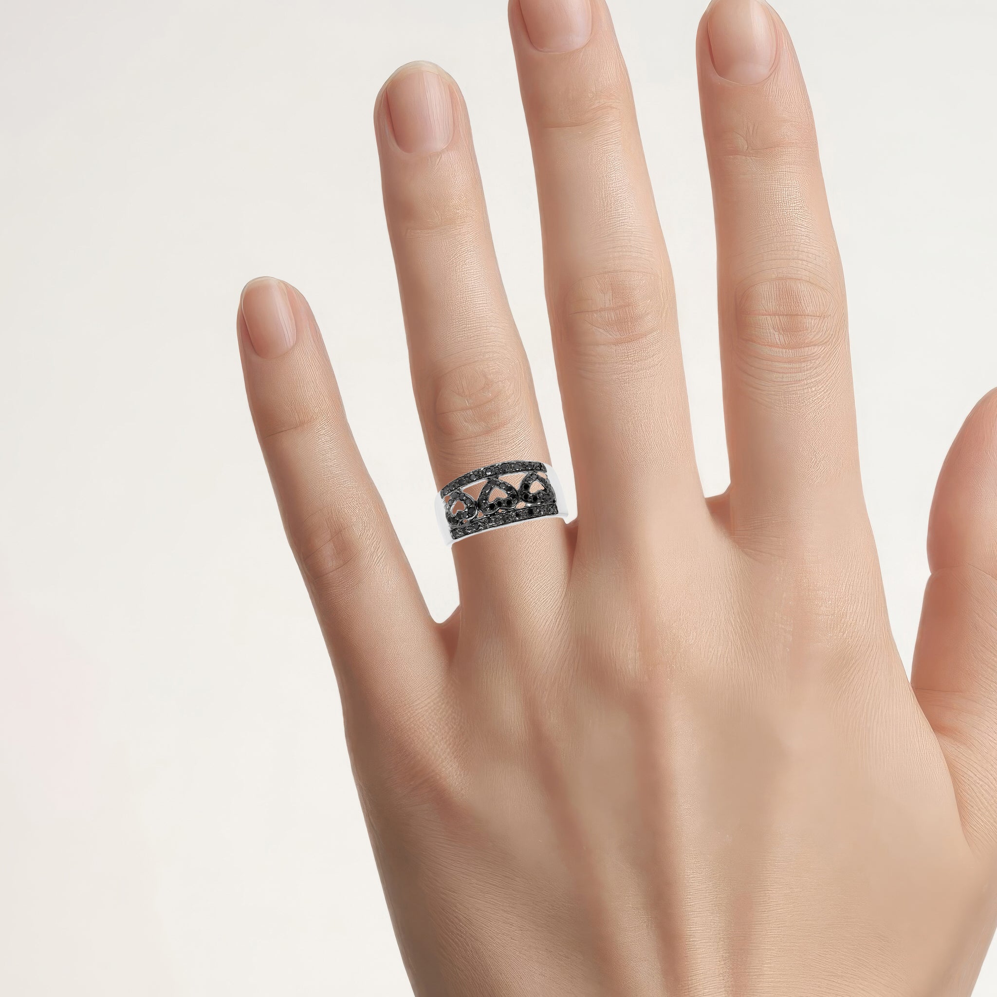 Black Diamond Ring 0.3 Carats Sterling Silver