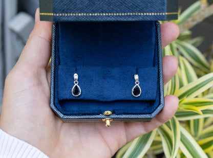 Blue Sapphire Dangle Earrings Diamonds 1.64 Carats 10K White Gold