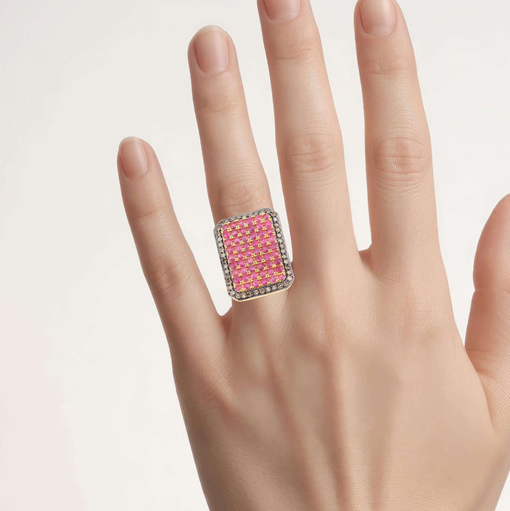 Ruby Ring With Diamonds 3.1 Carats Gold Plated Silver