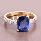 Blue Sapphire Ring With Diamonds 2.44 Carats 18K Yellow Gold