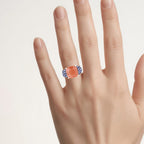 Peach Moonstone Ring With Tanzanite 6.16 Carats Sterling Silver