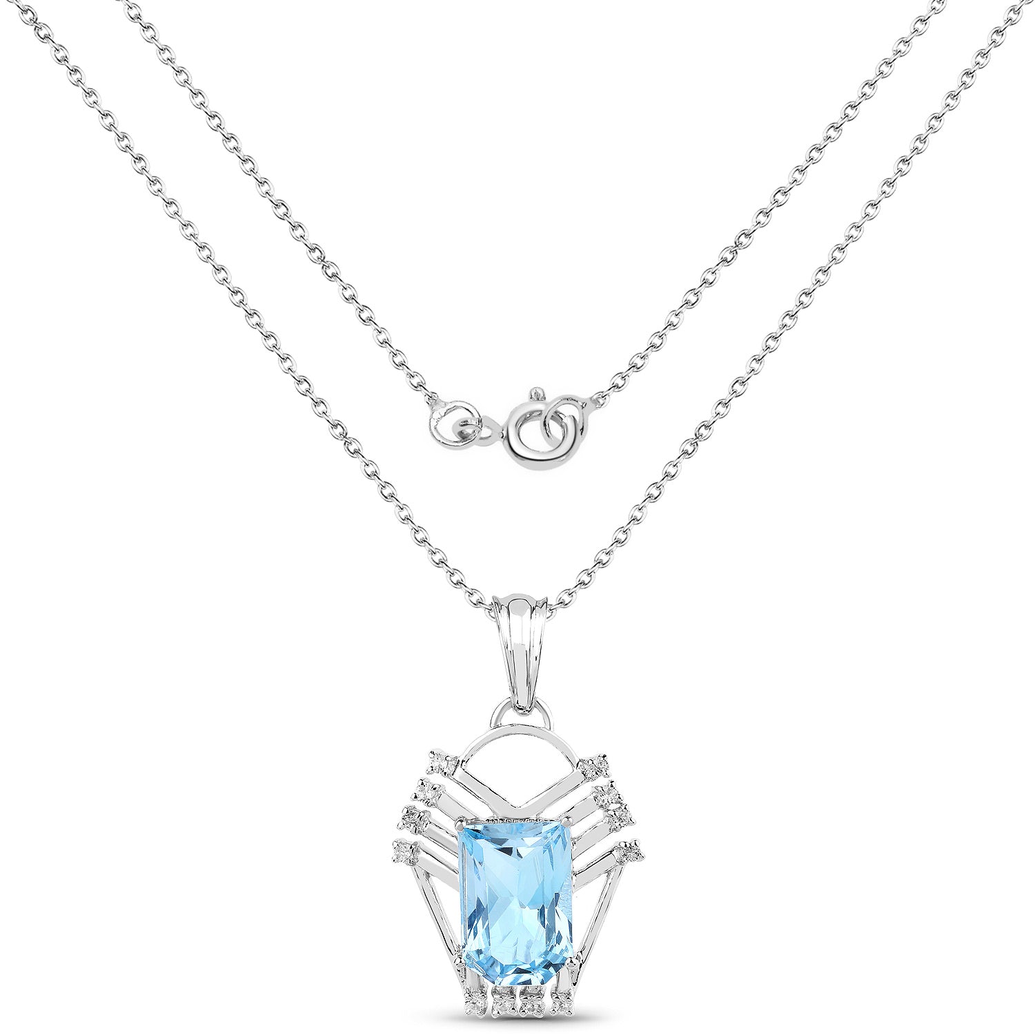 Swiss Blue Topaz Pendant With White Topaz 5.72 Carats Sterling Silver