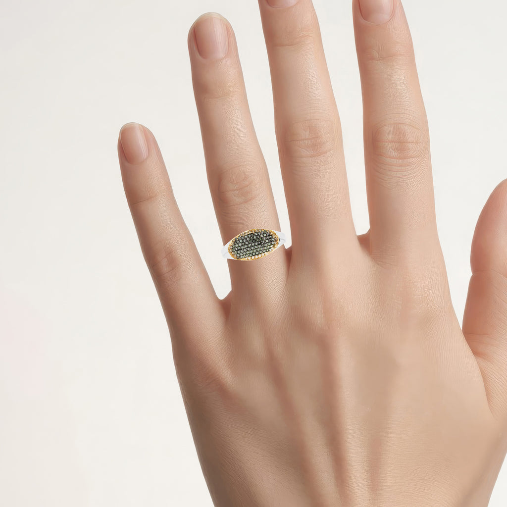 Green Diamond Ring With Yellow Diamonds 0.42 Carats Sterling Silver