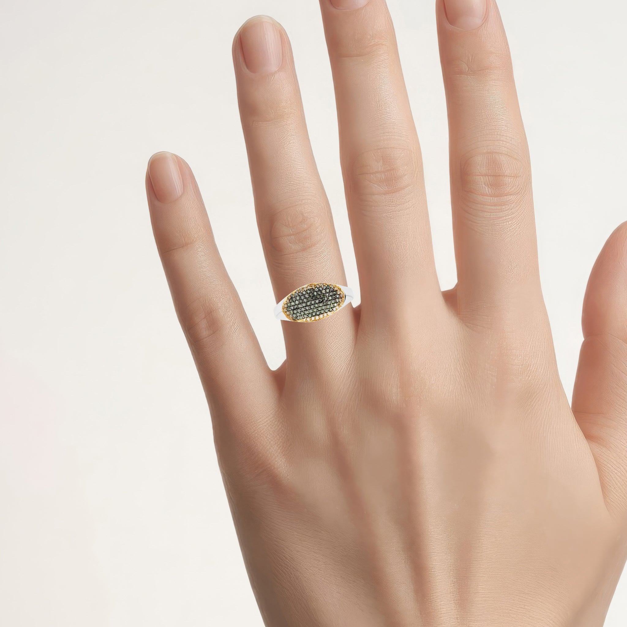 Green Diamond Ring With Yellow Diamonds 0.42 Carats Sterling Silver