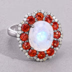 Moonstone Ring With Spessartite Garnet 6.32 Carats Sterling Silver
