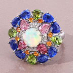 Natural Mixed Gemstones Ring 7.4 Carats Sterling Silver