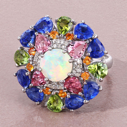 Natural Mixed Gemstones Ring 7.4 Carats Sterling Silver