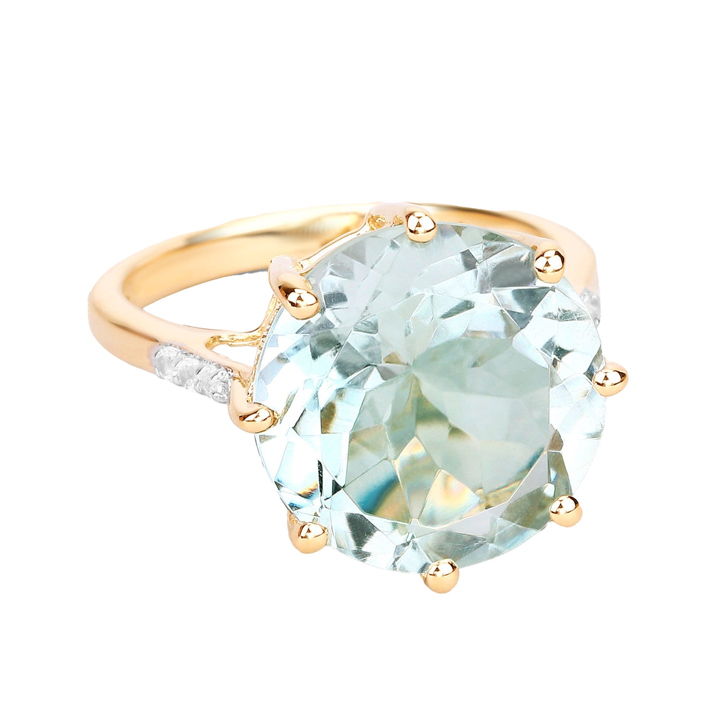 Green Amethyst Solitaire Ring White Topaz Setting 7.5 Carats