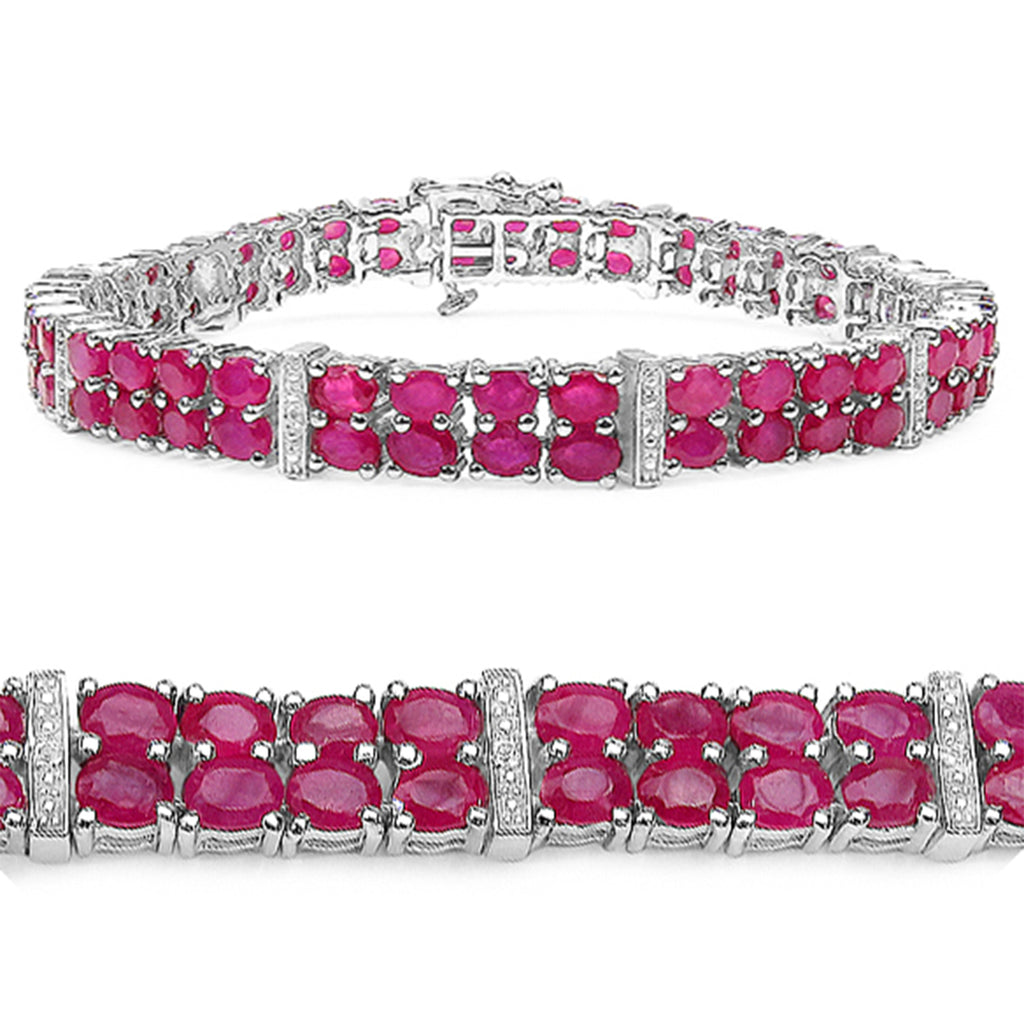 Ruby Tennis Bracelet With White Topaz 16.7 Carats Sterling Silver