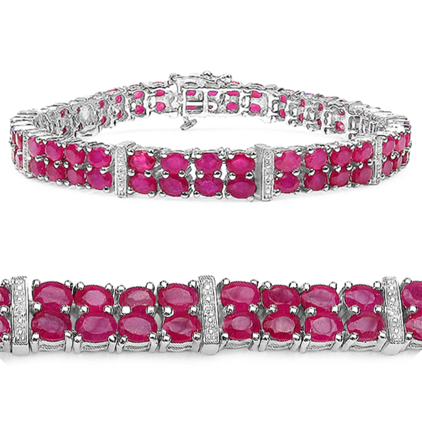Ruby Tennis Bracelet With White Topaz 16.7 Carats Sterling Silver