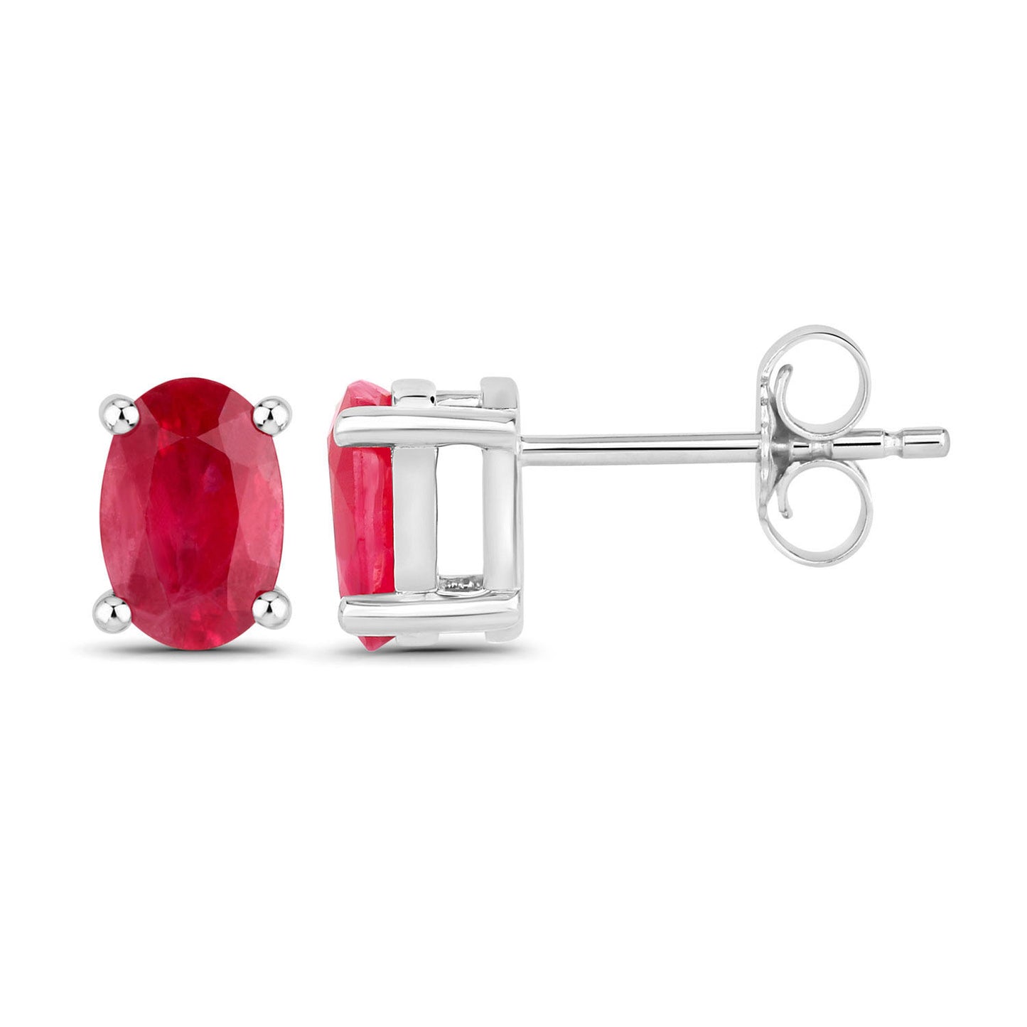 Natural Ruby Stud Earrings 1.02 Carats 10K White Gold