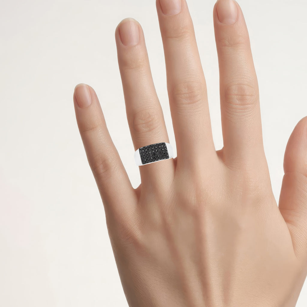 Black Diamond Ring 0.42 Carats Sterling Silver