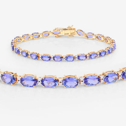 Tanzanite Tennis Bracelet White Diamonds 10.8 Carats 14K Yellow Gold