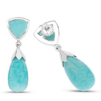 Amazonite Dangle Earrings 35 Carats 18K White Gold Plated Silver