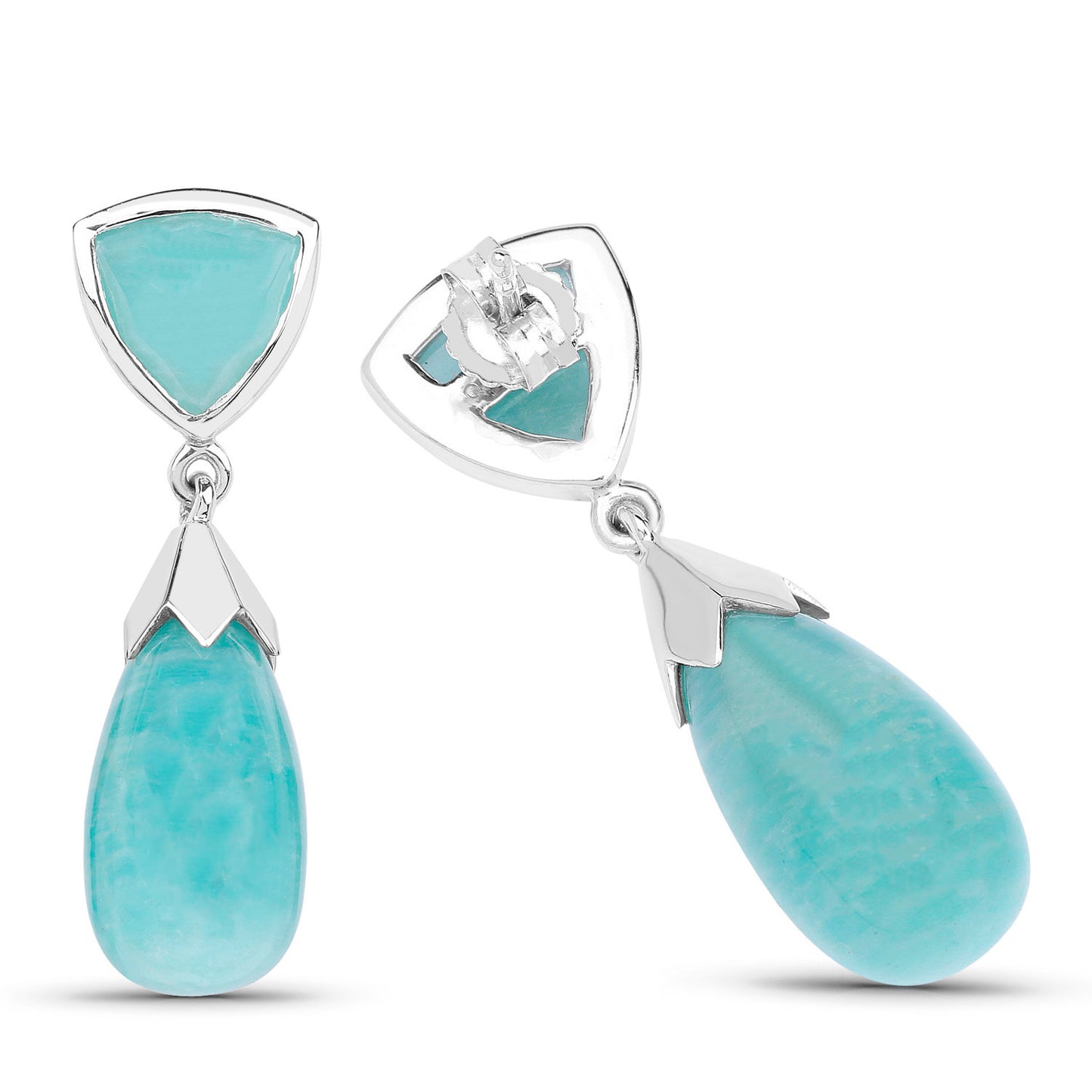 Amazonite Dangle Earrings 35 Carats 18K White Gold Plated Silver
