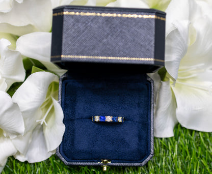 Blue Sapphires Diamonds Half Eternity Band Ring 3.29 Carats 18K Yellow Gold