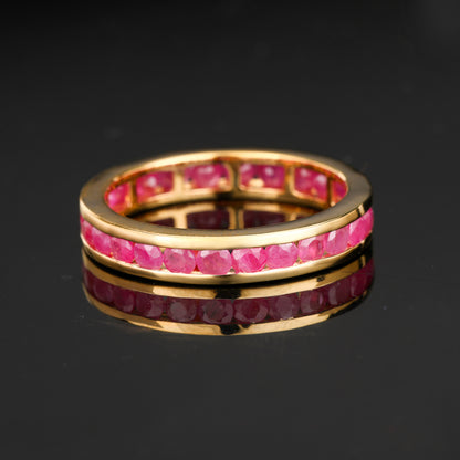 Natural Ruby Eternity Band Ring 2.86 Carats Gold Plated Silver