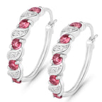 Pink Tourmaline Hoop Earrings With White Topaz 1.24 Carats Sterling Silver