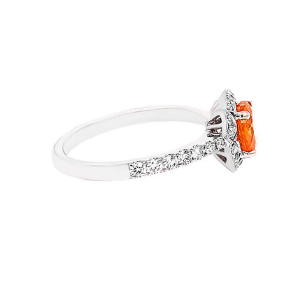 Orange Garnet Ring With Diamonds 1.75 Carats 14K White Gold