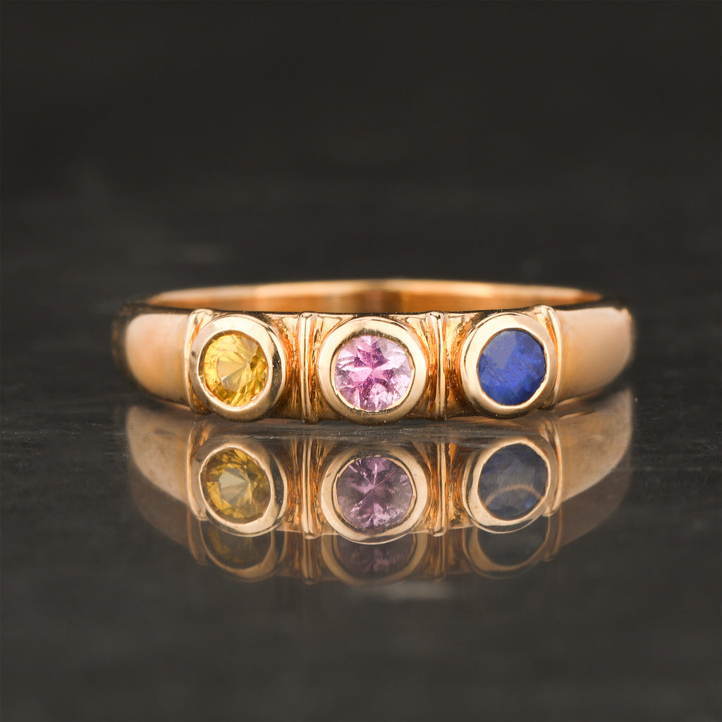 Natural Mixed Color Sapphire Ring 0.35 Carats 9K Yellow Gold
