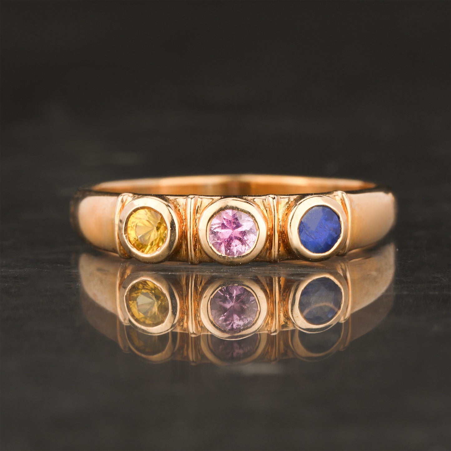 Natural Mixed Color Sapphire Ring 0.35 Carats 9K Yellow Gold