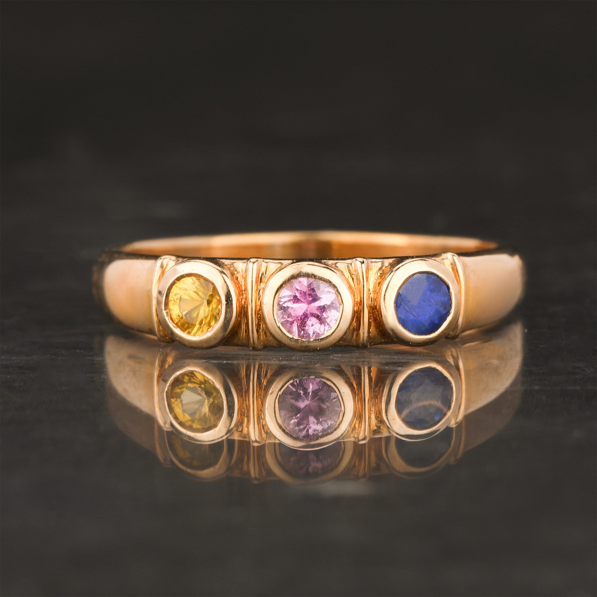 Natural Mixed Color Sapphire Ring 0.35 Carats 9K Yellow Gold
