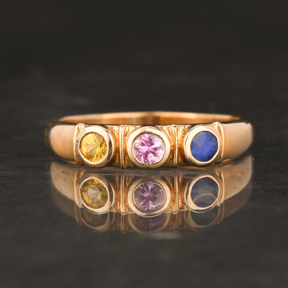 Natural Mixed Color Sapphire Ring 0.35 Carats 9K Yellow Gold
