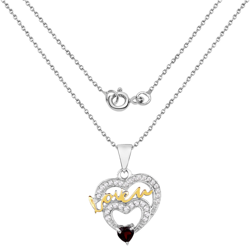 Garnet Heart Pendant With White Topaz 0.51 Carats Gold Plated Silver
