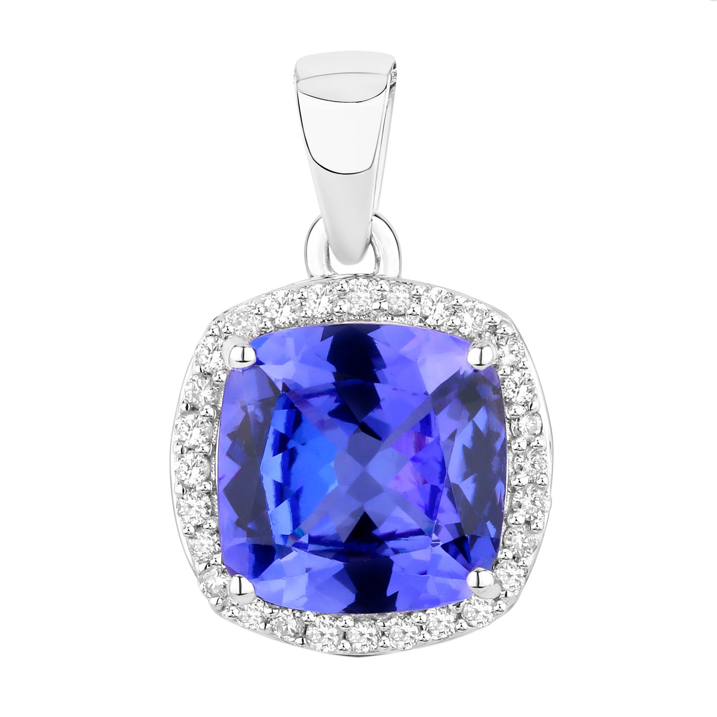 Natural Tanzanite Pendant With Diamonds 2.62 Carats 14K White Gold