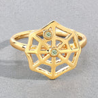 Peridot Spider Web Ring 0.02 Carats Gold Plated Silver