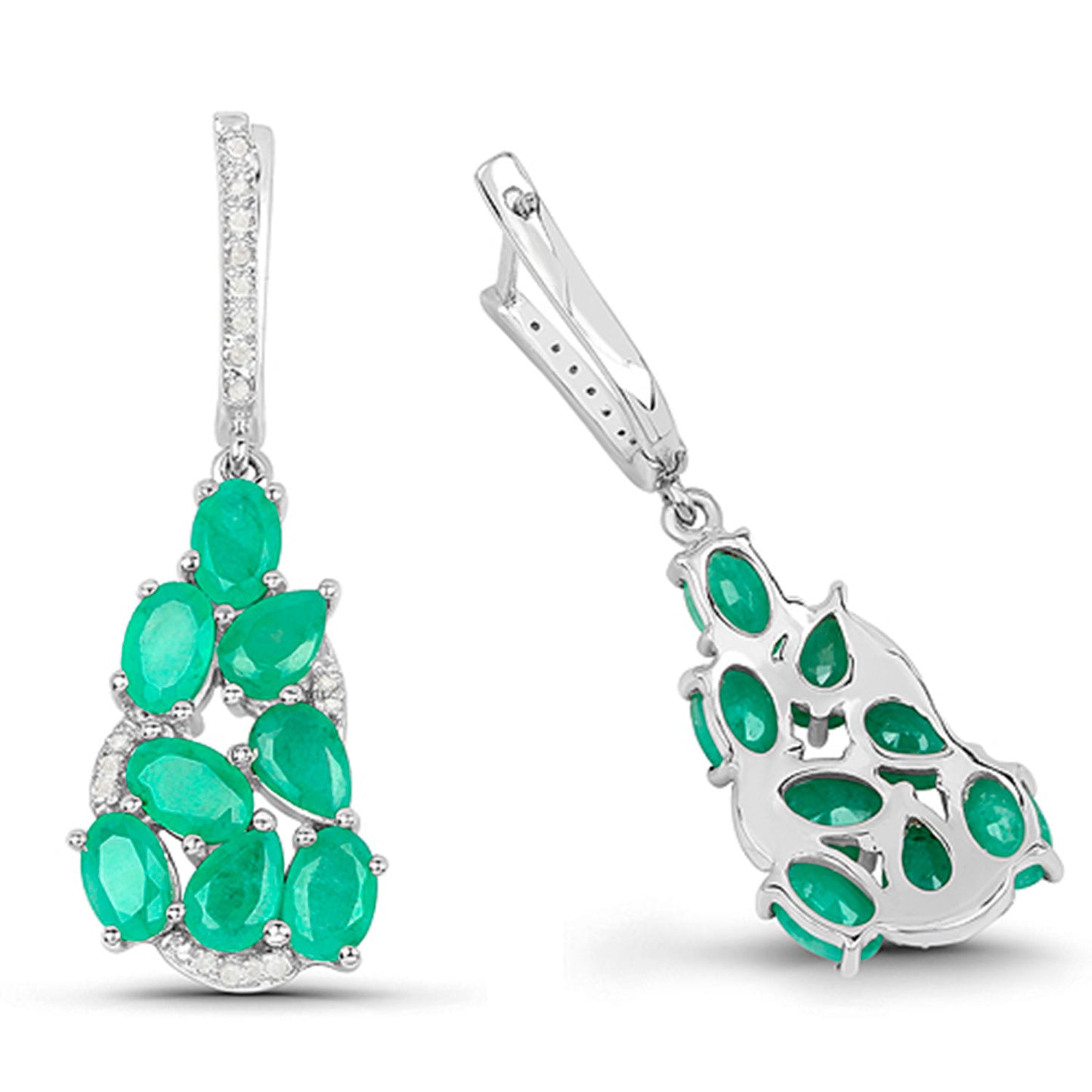 Emerald Dangle Earrings Diamonds 6.6 Carats Silver