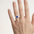 Blue Sapphire Ring With Diamonds 3.46 Carats 18K White Gold