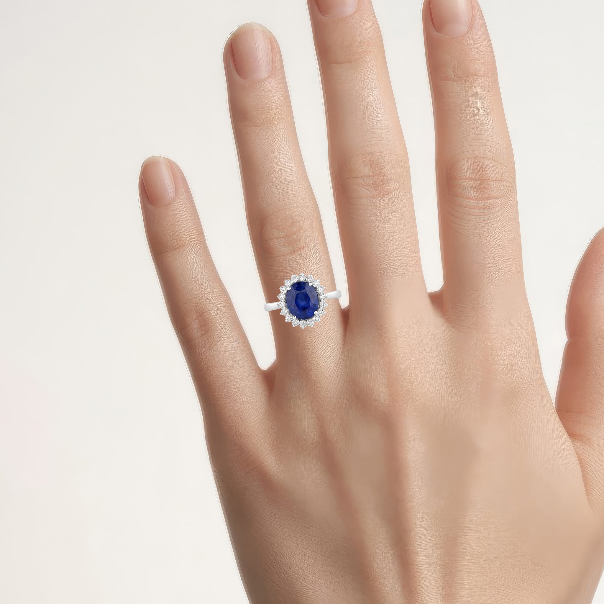 Blue Sapphire Ring With Diamonds 3.46 Carats 18K White Gold