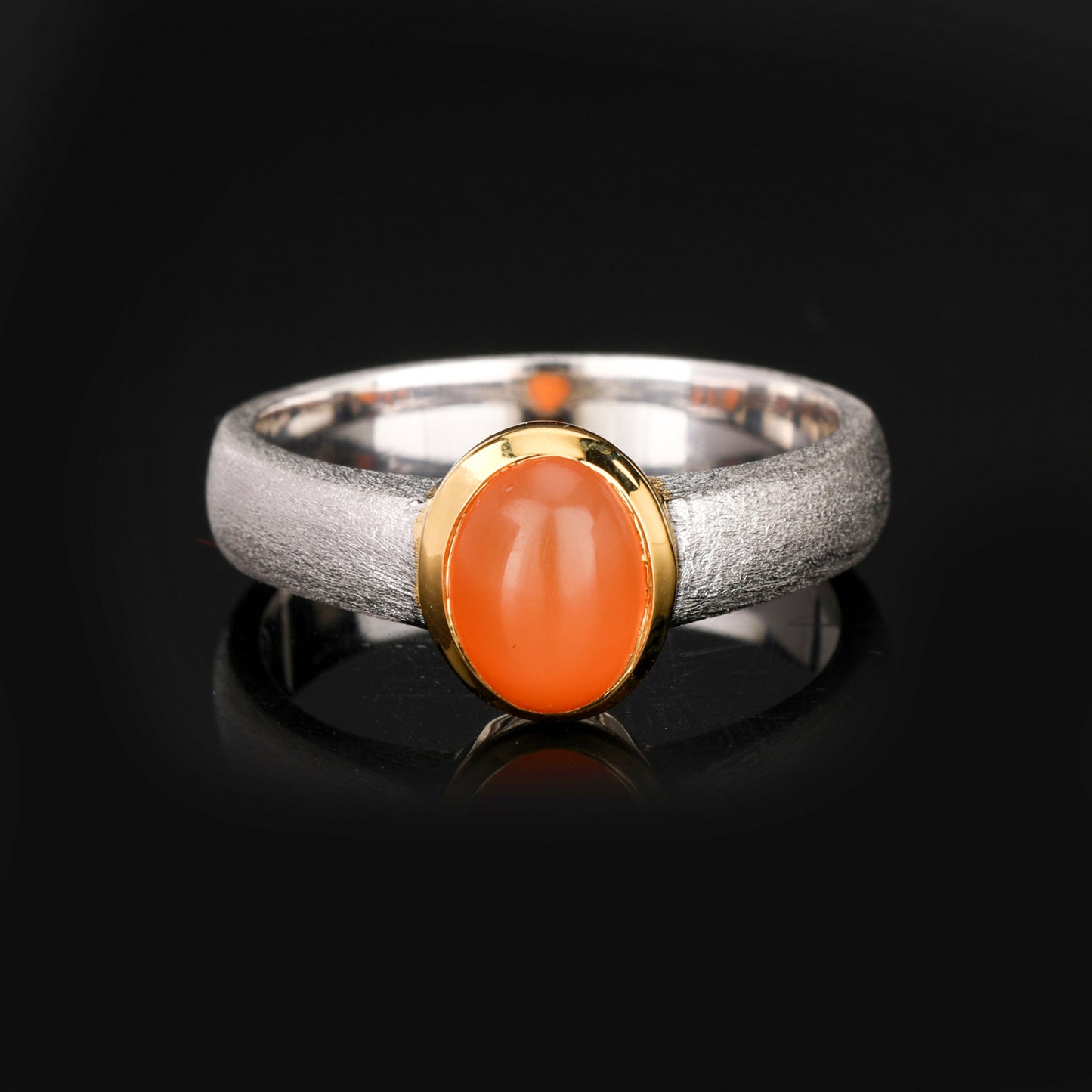 Peach Moonstone Ring 1.30 Carats Gold Plated Silver