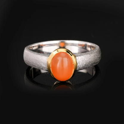 Peach Moonstone Ring 1.30 Carats Gold Plated Silver