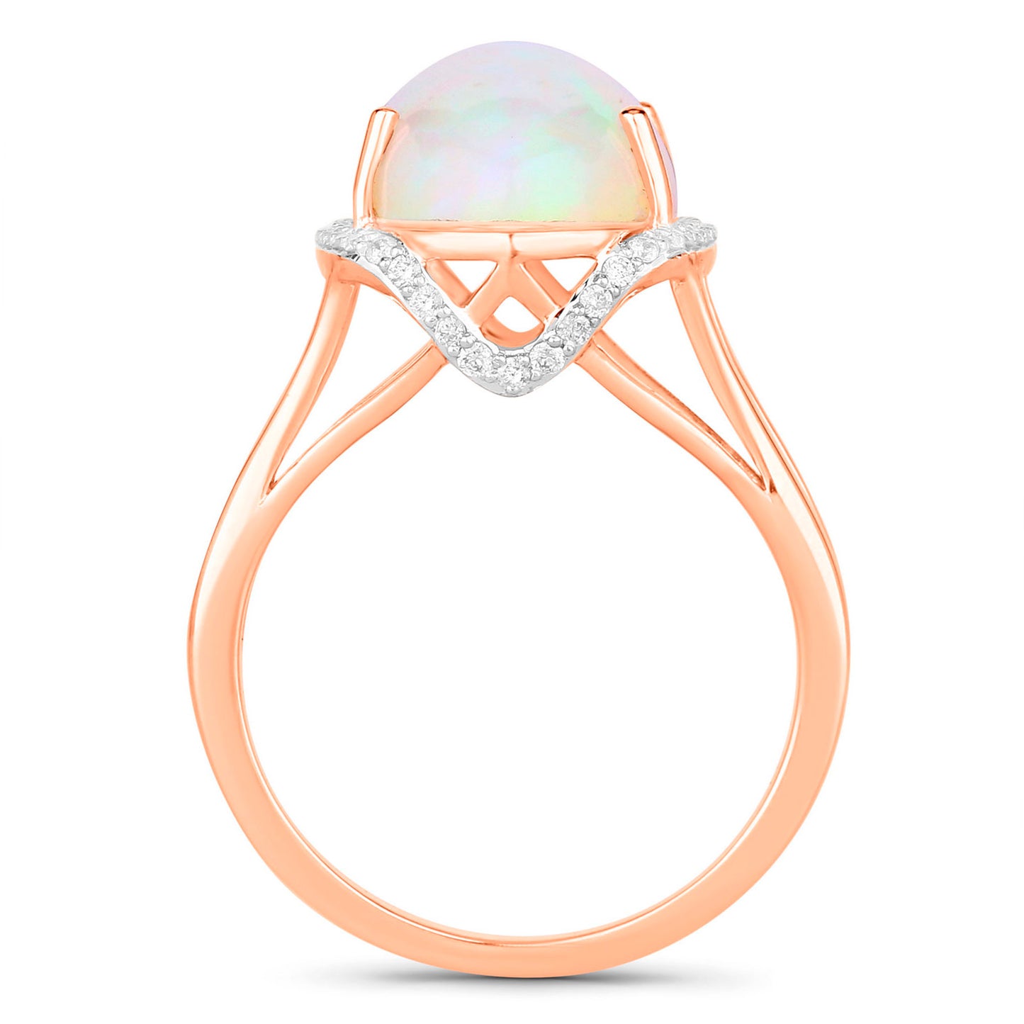 Ethiopian Opal Cocktail Ring With Diamond Halo 3.25 Carats 14K Rose Gold