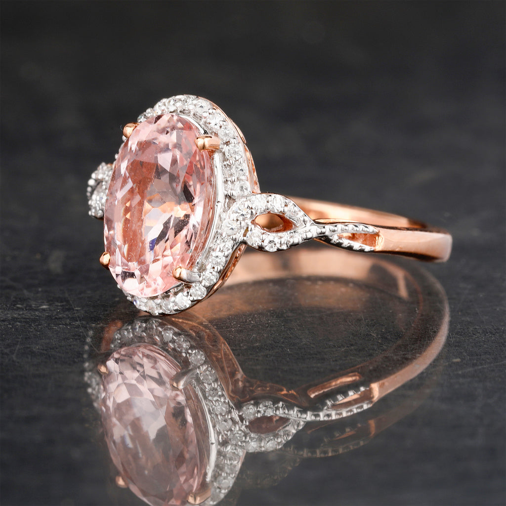 Morganite Ring With Diamonds 2.58 Carats 9K Rose Gold